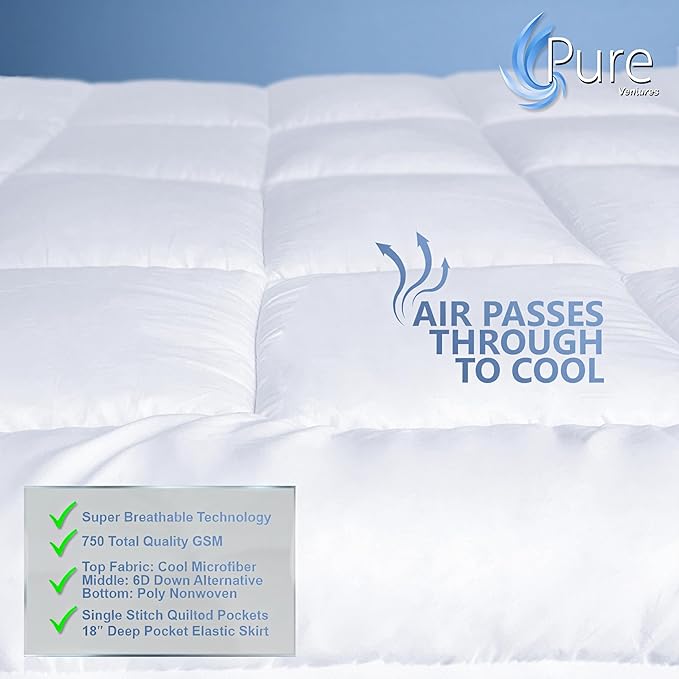 Queen Mattress Topper and Pad Cover Extra Thick Luxury Down Alternative Pillow Top Cooling Bed Topper Ultra Plush and Hypoallergenic Mattress Protector 18 Inch Deep Pocket