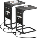 TUTOTAK C Shaped End Table with Charging Station, Side Table for Sofa, Couch Table with Storage Bag, Set of 2, TV Tray Table with 2 USB Ports and Outlets for Living Room, Bedroom, TB01BY0242