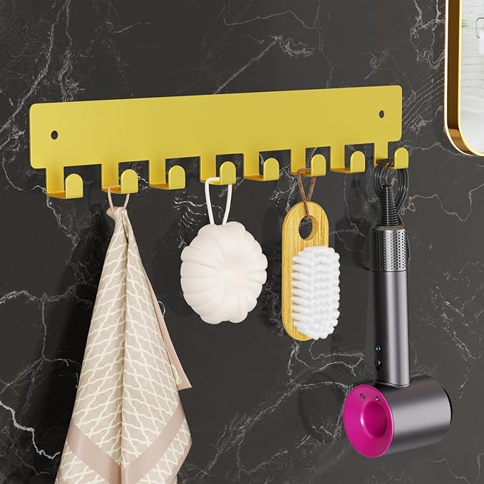 pickpiff Gold Key Holder for Wall Adhesive, Key Hooks with 8 Hooks Wall Mounted, Key Hangers No Drill for Living Room, Kitchen, Office