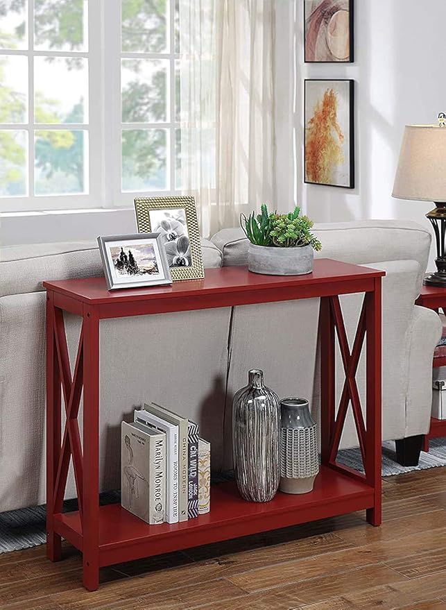 Convenience Concepts Oxford Console Table 39.5" - Sofa Table with Storage Shelf, Transitional Entryway Hall Table for Living Room and Bedroom, Display Foyer Table, Cranberry Red
