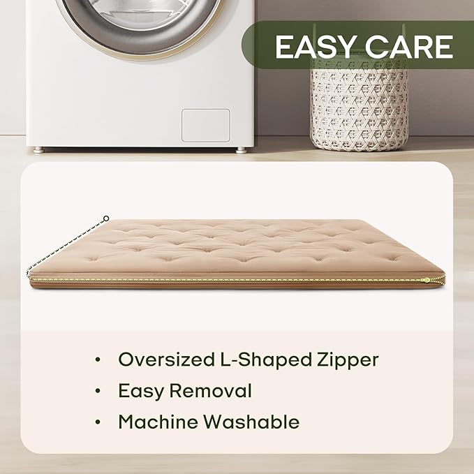 ZonLi Japanese Floor Futon Mattress Queen Size 80"x 60", 100% Cotton Cover 4'' Thicken Tatami Mattress, Foldable Sleeping Pad, Portable Dormitory Tatami Mat(Khaki)
