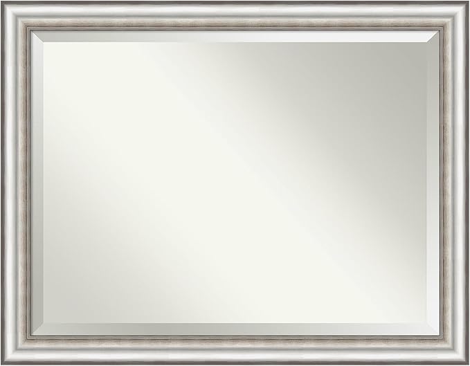 Amanti Art Silver Bathroom Mirror for Over Sink, 35x45 Salon Silver Rectangle Vanity Mirror, X-Large Traditional Frame, Hangs Horizonally and Vertically, Bathroom Wall Decor, Beveled Edge