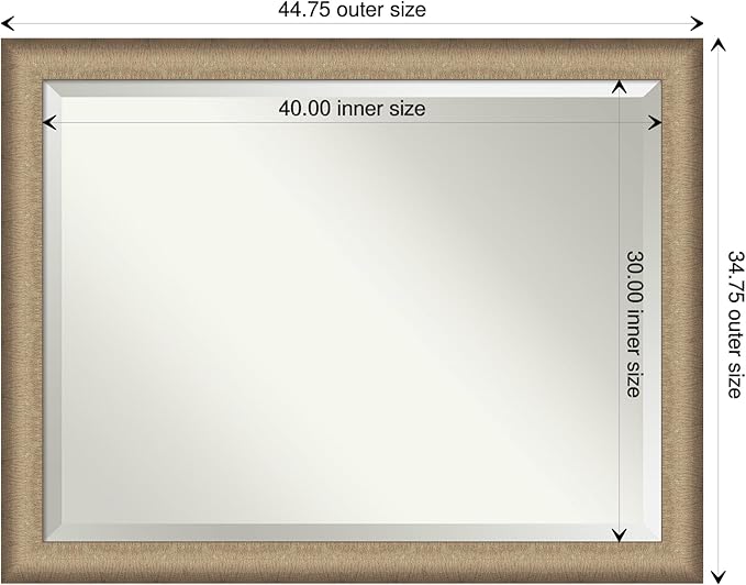 Amanti Art Bronze Bathroom Mirror for Over Sink, 35x45 Elegant Brushed Bronze Rectangle Vanity Mirror, X-Large Casual Frame, Hangs Horizonally and Vertically, Bathroom Wall Decor, Beveled Edge