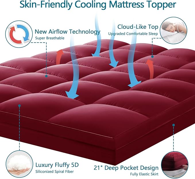 CHOKIT Queen Mattress Topper, Extra Thick Pillow Top Mattress Pad for Back Pain Relief, Cooling Bed Topper Mattress Cover with 8-21 Inch Deep Pocket