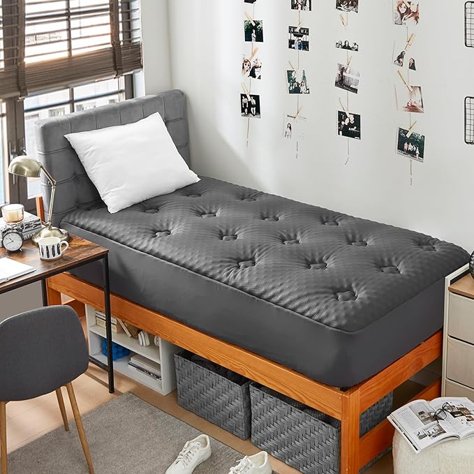Hansleep Twin Mattress Topper Viscose Derived from Bamboo, Memory Foam Pillow Top Mattress Topper Twin with Deep Pocket, Breathable Mattress Pad for Back Pain Relief, 39" x 75", Charcoal Grey