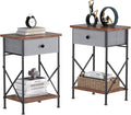VECELO Nightstand with Drawer, Set of 2, Small Bedside Table with Storage and Adjustable Metal Legs, Wood End Table for Bedroom or Living Room, Perfect for Small Spaces and Modern Décor, Retro Brown