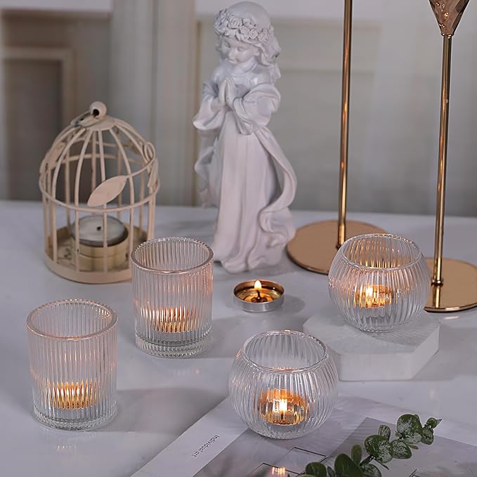 Clear Votive Candle Holders Set of 10-Round Glass Candle Holders Bulk for Wedding Table Centerpiece,Tea Lights Candle Holder Glass for Bridal Shower,Home & Dinner Party Decor