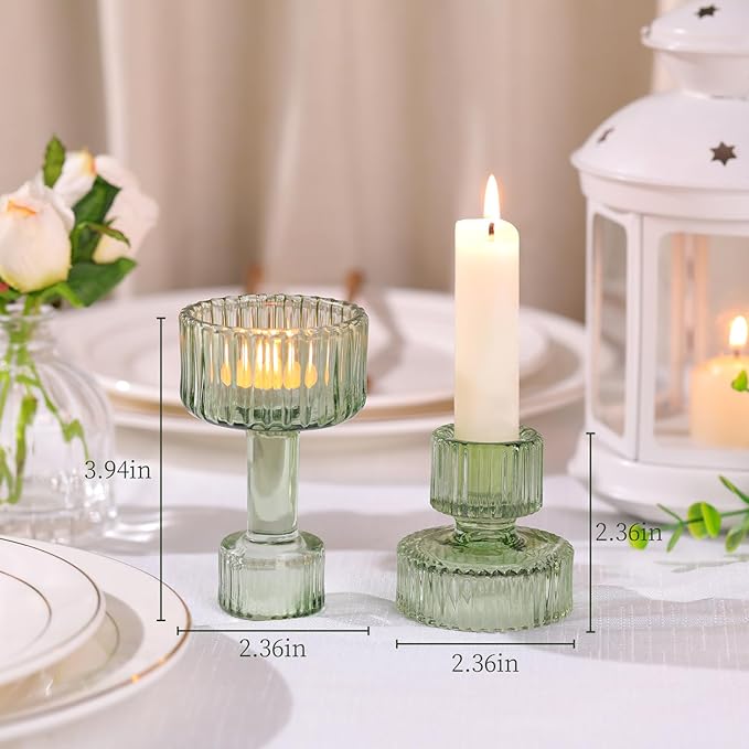 Candlestick Holders Bulk, 6 Pcs Green Combination Candle Holders Set, Crystal Candle Holders for Wedding, Table Centerpiece, Home Decoration