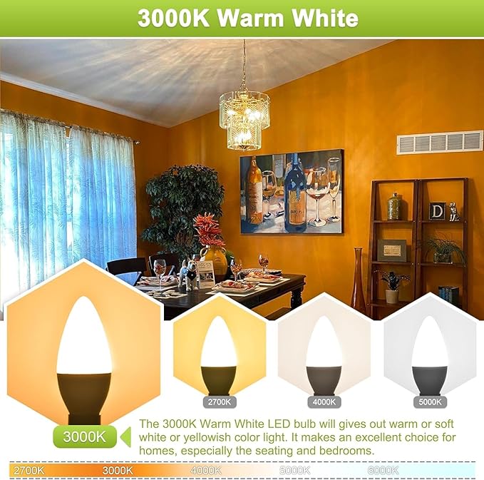 Sailstar Light Bulbs 60 Watt Equivalent, E12 Candelabra LED Light Bulbs,3000K White, 500LM Ceiling Fan Light Bulbs, B11 Type B Bulb, Small Base Chandelier Light Bulbs 5W, CRI 85, Non-dimmable,10 Pack