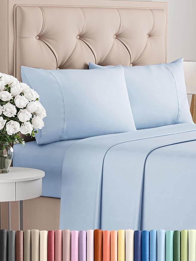 Twin 4 Piece Sheet Set - Comfy Breathable & Cooling - Ultra Soft Hotel Luxury Bedding Set w/ 8-16 Inch Deep Pockets - 1 Flat & 1 Fitted Sheet & 2 Pillowcases - Wrinkle Free and Easy Care - Sky Blue