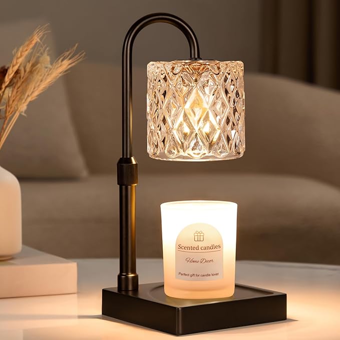 Black Candle Warmer Lamp with Timer -Dimmable Adjustable Height Wax Melt Warmer for Jar Candles,Vintage Home Decor with Elegant Clear Glass,Birthday Gifts for Women, Mom, Friend, Sister