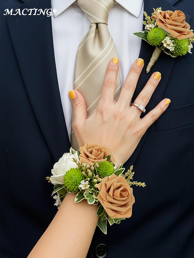 MACTING 30PCS Artificial Flower Roses Real Touch Fake Rose Flowers with Stem Gold Yellow Foam Roses for DIY Wedding Bouquet Table Centerpieces Party Baby Shower Spring Home Mothers Day Decorations