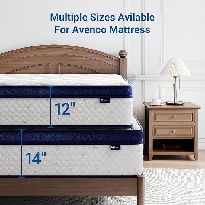 Avenco King Mattress, 14 inch King Size Mattress with Smarts™ Coil Individual Pocket Spring for Silent Sleep and Strong Edge Support, CertiPUR-US Certified, Mattresses in a Box