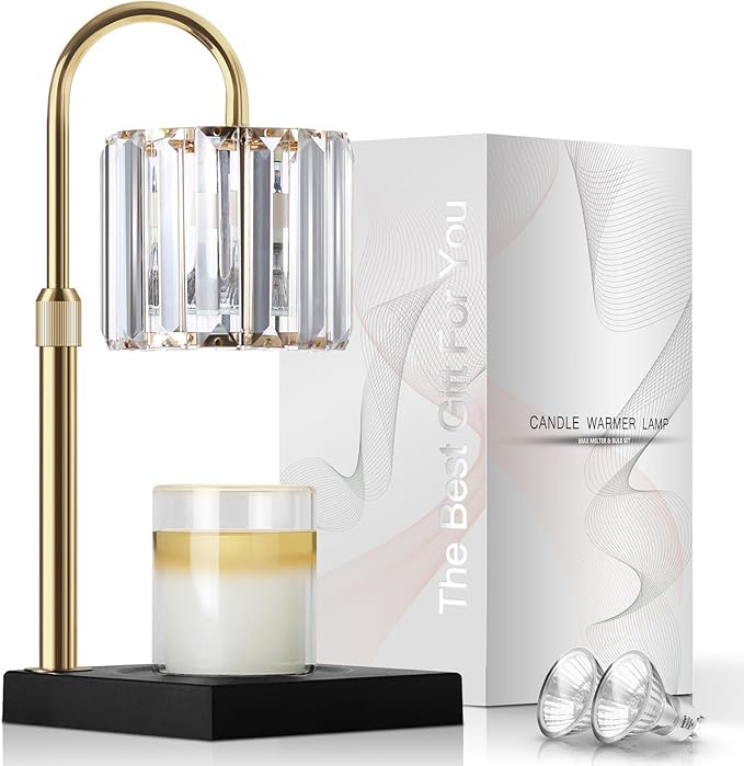 Candle Warmer Lamp, Wax Warmer Candle Lamp Timer & Dimmer 7-Levels, Compatible Most Jar Candles, Top Melting, Cystal Candle Heater Lamp for Scented Wax, Elegant Home Decoration, Black
