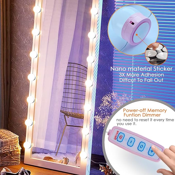 22.6ft Led Vanity Mirror Lights with 14 Dimmable Light Bulbs Makeup Vanity Lights for Big Long Mirror