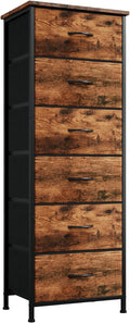 Somdot Tall Dresser for Bedroom with 6 Drawers, Storage Organizer Chest of Drawers with Removable Fabric Bins for Closet Bedside Living Room Laundry Entryway Hallway, Wood Grain Print
