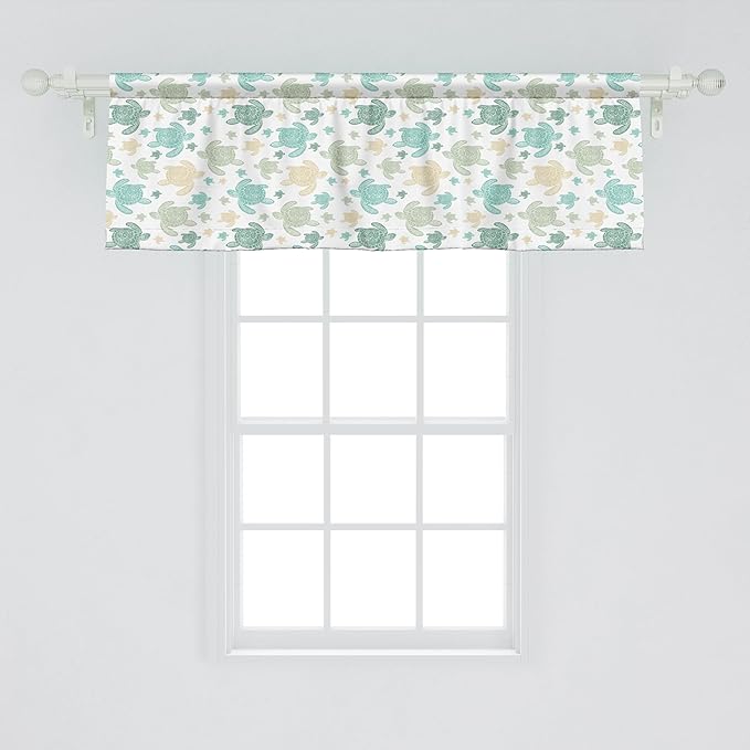 Ambesonne Turtles Window Valance, Illustration of Repeating Motifs of Animal Print in Assorted Tones, Curtain Valance for Kitchen Bedroom Decor with Rod Pocket, 54" X 18", Seafoam and Grey Yellow