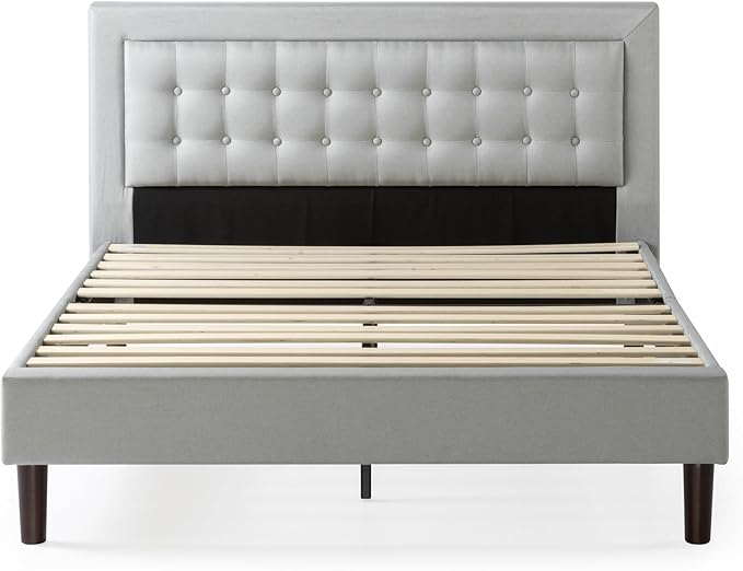 ZINUS Dachelle Upholstered Platform Bed Frame, Mattress Foundation, Wood Slat Support, No Box Spring Needed, Easy Assembly, Grey Sand, King