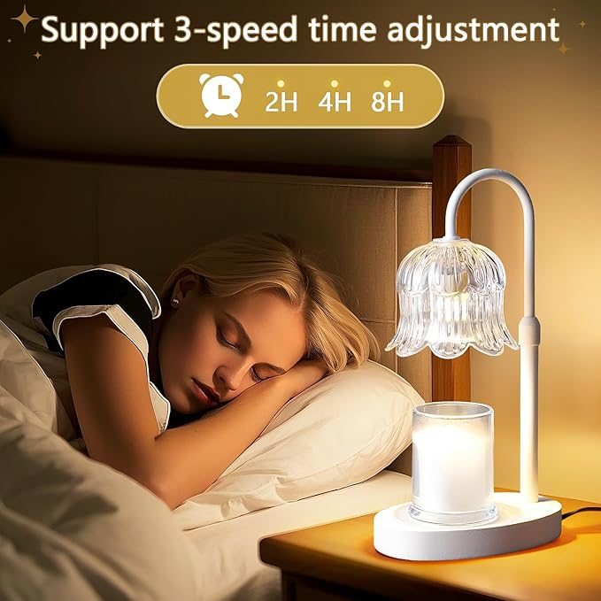 Candle Warmer Lamp Electric Timer - Flower Candle Lamps Height Adjustable Home Bedroom Decor House White