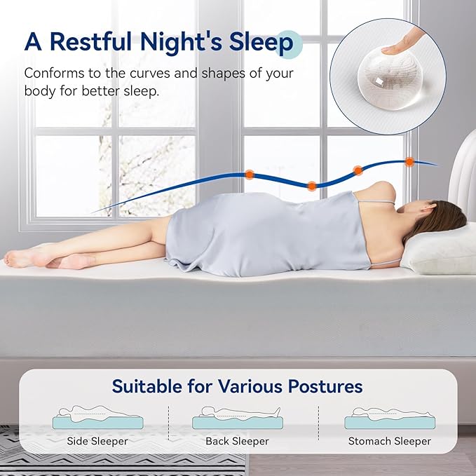 Amazon Basics Memory Foam Mattress, Medium Firm, 12 Inch, Full, White/Grey