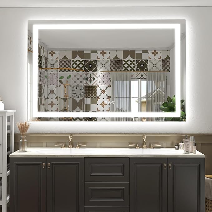 60x 40 Inch Lighted Bathroom Mirror for Wall, LED Illuminated Vanity Mirror with Lights, Dimmable, Anti-Fog, ETL Listed (Backlit and Front Lighted)