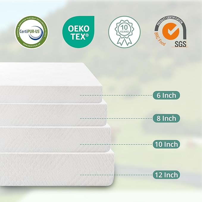 EGO White 8 Inch Short Queen Memory Foam RV Mattress, Cooling Gel Green Tea Mattress for RVs, Campers & Trailers, Bed in a Box, CertiPUR-US Certified, 60"×75", Medium Firm