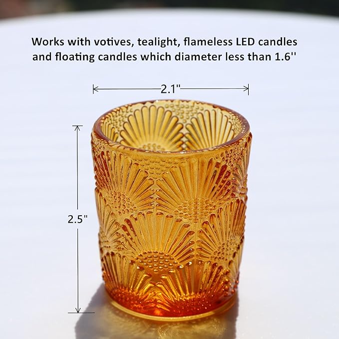 Woho 12Pcs Amber Votive Candle Holders, Glass Amber Candle Holder for Fall Wedding, Boho Tea Lights Candle Holder for Halloween Thanksgiving Centerpieces Table Decoration