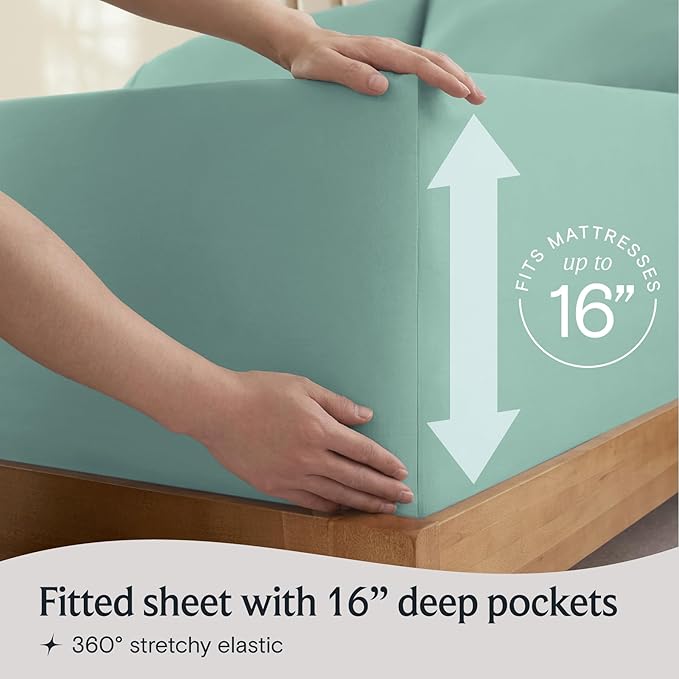 LuxClub 4 PC Queen Sheet Set, Deep Pockets Wrinkle Free Cooling Bed Sheets Hotel Bedding for Women, Men, Kids & Teens, Includes 1 Fitted Sheet, 1 Flat Sheet and 2 Pillowcases - Silky Soft Light Teal