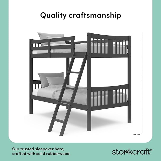 Storkcraft Caribou Bunk Bed Twin Over Twin Bunk Bed (Gray) - GREENGUARD Gold Certified, Twin Bunk Beds for Kids, Converts to 2 Individual Twin Beds, Bunk Beds for Kids