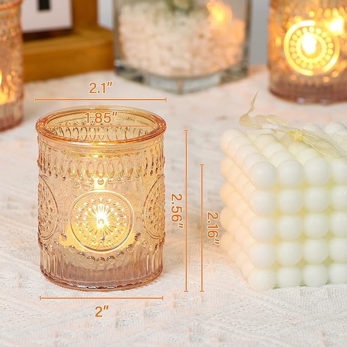 Gold Votive Candle Holder Set of 12, Glass Tea Lights Candle Holders for Wedding Table Centerpieces, Birthday Parties and Home Decor