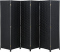 FDW Room Divider 6 Panels Wood Mesh Hand-Woven Design Indoor Folding Portable Partition Screen, Coal Black