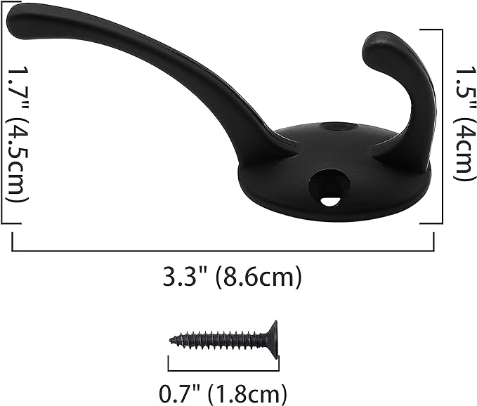 IBosins 32 Pack Black Coat Hooks Wall Mounted with 64 Screws Retro Double Hooks Utility Black Hooks for Coat, Scarf, Bag, Towel, Key, Cap, Cup, Hat