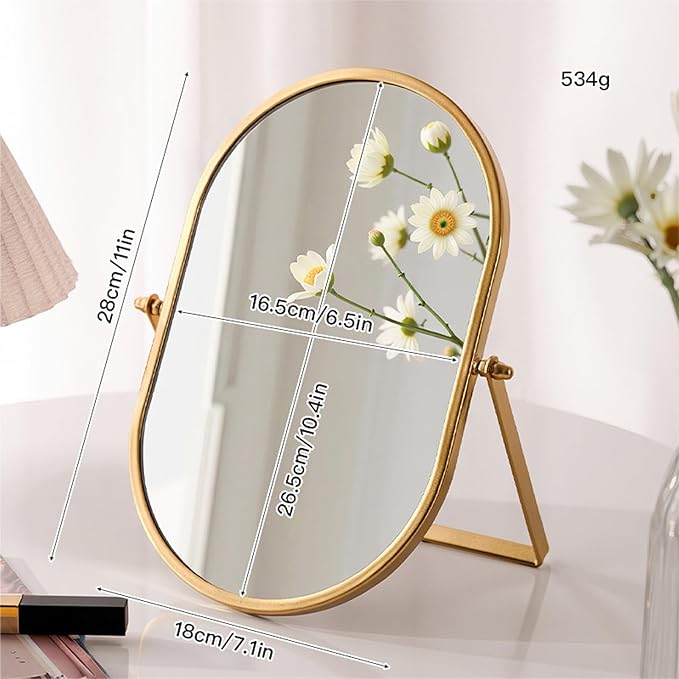 Tabletop Mirrors Makeup Mirror Portable Vanity with Metal Frame Desk Table Mirror with 180°Adjust Dressing Room Rotate Good for Bedroom Bathroom