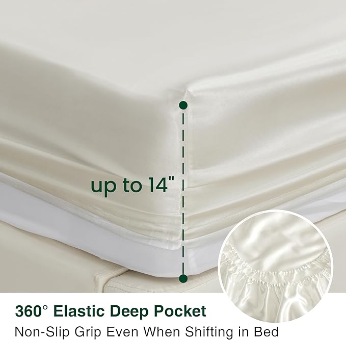 Love's cabin Satin King Sheet Sets - 4 Piece Ivory Silky Sheets King Size Bed Set with Deep Pocket, Luxury Silk Feel King Size Satin Sheet Set (1 Flat Sheet,1 Fitted Sheet,2 Pillow Cases)