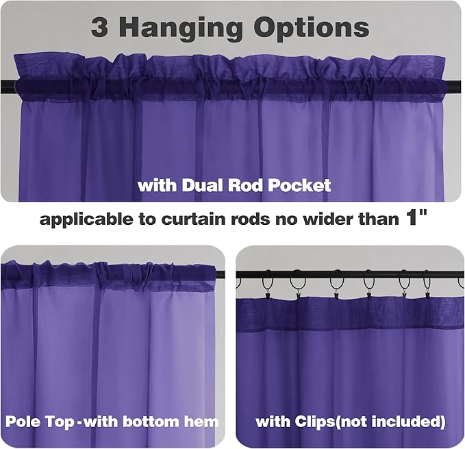 Chyhomenyc Purple Sheer Curtains 84 Inch Length 2 Panels, Light Filtering Soft Airy Voile Rod Pocket Sheer Window Drapes for Bedroom Living Room, Each 42Wx84L Inches