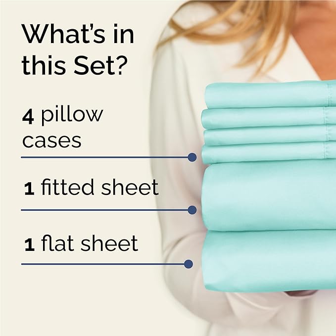 Full 6 Piece Sheet Set - Comfy Breathable & Cooling - Ultra Soft Hotel Luxury Bedding Set w/ 8-16 Inch Deep Pockets - 1 Flat & 1 Fitted Sheet & 4 Pillowcases - Wrinkle Free and Easy Care - Spa Blue