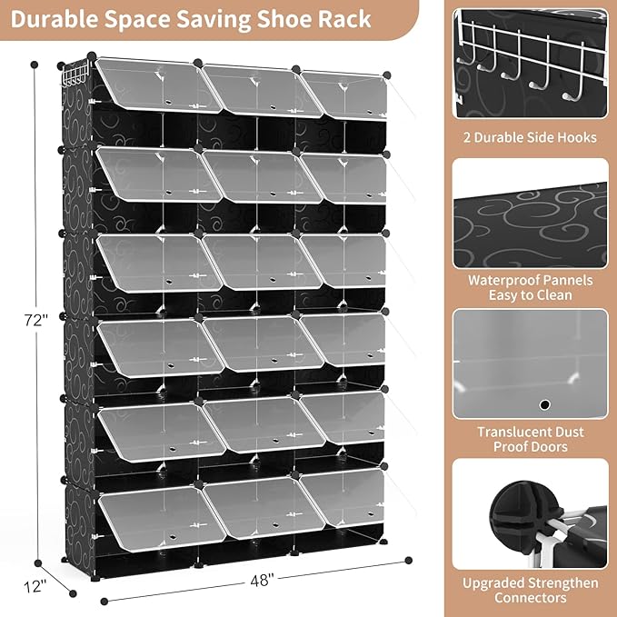 ROJASOP Portable Shoe Rack Organizer, 72 Pairs Covered Shoe Rack Shoe Organizer for Closet Entryway 12-Tier Shoe Storage Cabinet Space Saver Closed Shoe Organizer Cabinet with Doors