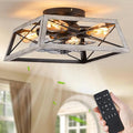 LEDIARY Ceiling Fans With Lights Remote Control, 22 Inch Farmhouse Caged Flush Mount Ceiling Fan Low Profile, Small Industrial Rustic Quiet Ceiling Fan With Remote For Bedroom, Kitchen, Indoor Home