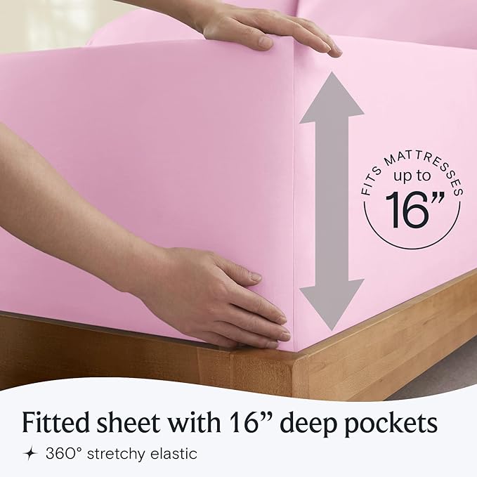 LuxClub 3 PC Sheet Set Bed Sheets Deep Pockets 16" Eco Friendly Wrinkle Free Cooling Machine Washable Hotel Bedding Silky Soft - Powder Pink Twin