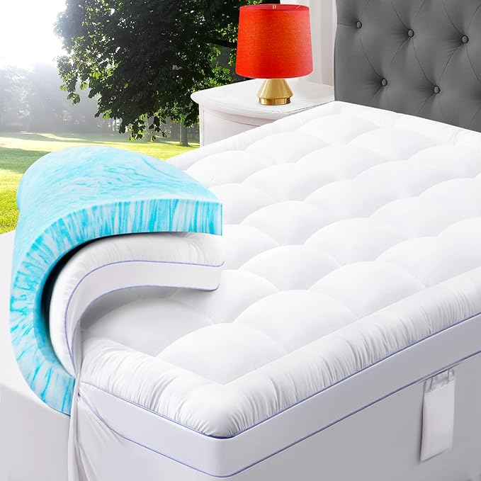 ABENE California King Size Dual Layer 3 Inch Memory Foam Mattress Topper, 2 Inch Memory Foam Bed Pad and 1 Inch Down Alternative Pillowtop Mattress Pad Cover, Plush Soft Bed Topper for Back Pain
