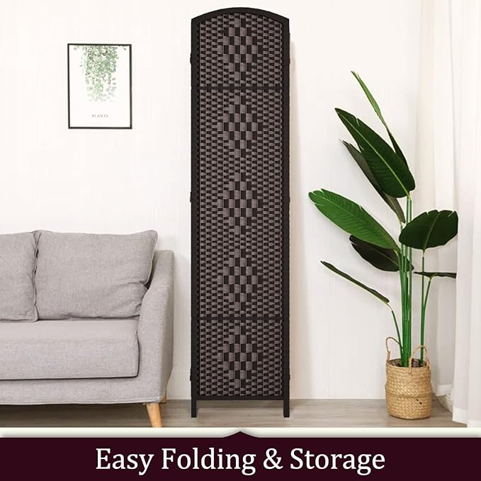 Rose Home Fashion 6 ft Tall Room Divider, Room Dividers and Folding Privacy Screens, 15.7in Privacy Screen 6 Panel Partition Temporary Wall Separation for Private, Dark Coffee