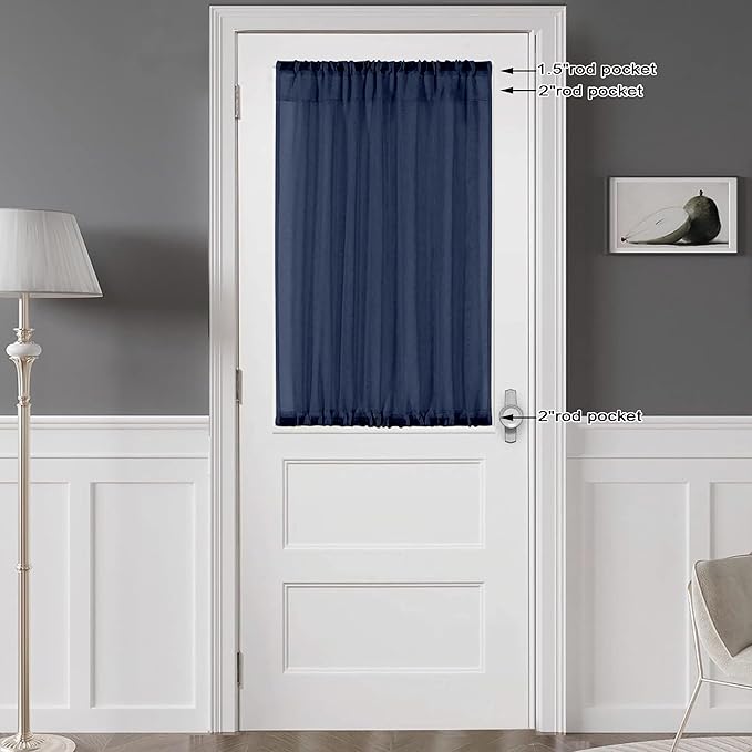 Chyhomenyc Sheer Window Curtains Tier 2 Pieces Set, 36 inch Length, Short Dining Curtains Window Treatment for Small Windows/Bathroom/Cafe/Living Room, Rod Pocket, Navy Blue