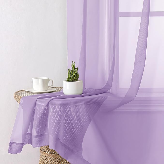Aiyufeng Light Purple Sheer Curtain Panels Pair Sold 84 Inch Length, Light Filtering Window Curtain Drapes Treatment for Kitchen, Bedroom/Children Room, Voile Top Dual Rod Pocket, 40x84", Pack of 2