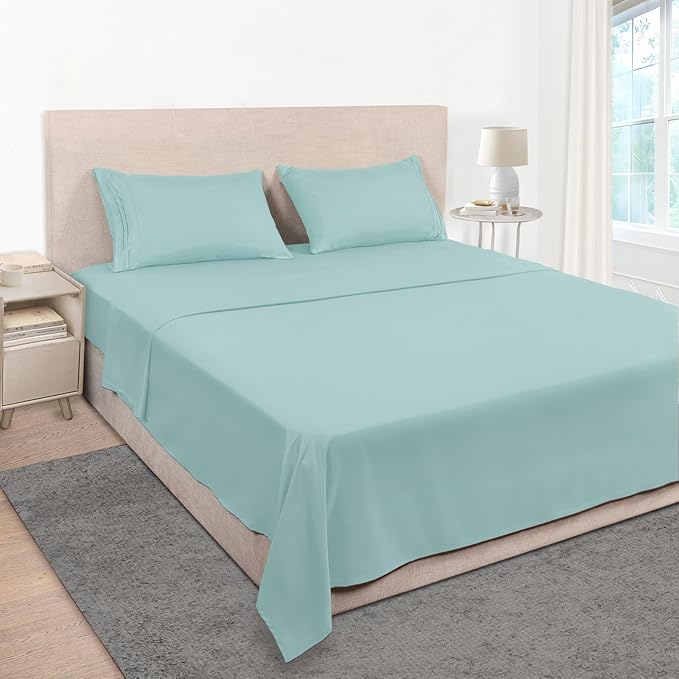Mejoroom Full Size Sheet Set - Soft Microfiber Bed Sheets - Deep Pocket Fitted Sheet, Breathable, Wrinkle & Fade Resistant - 4 Piece (Full, Grayish Green)