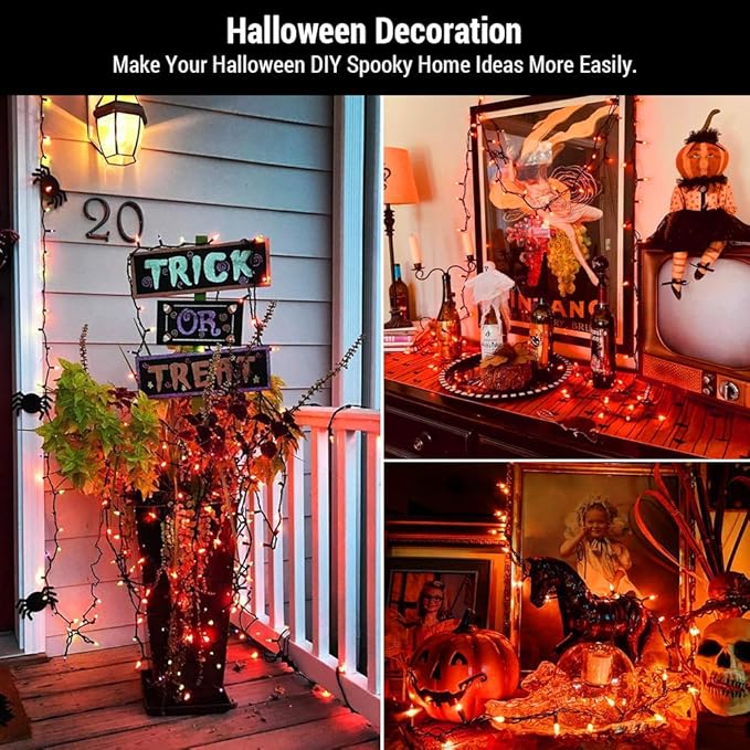 BrizLabs Orange Halloween Lights, 69.6FT 300 Count Halloween String Lights Linkable, UL Certified Orange Light String, Mini Incandescent Light Set for Indoor Outdoor Christmas Fall Thanksgiving Tree