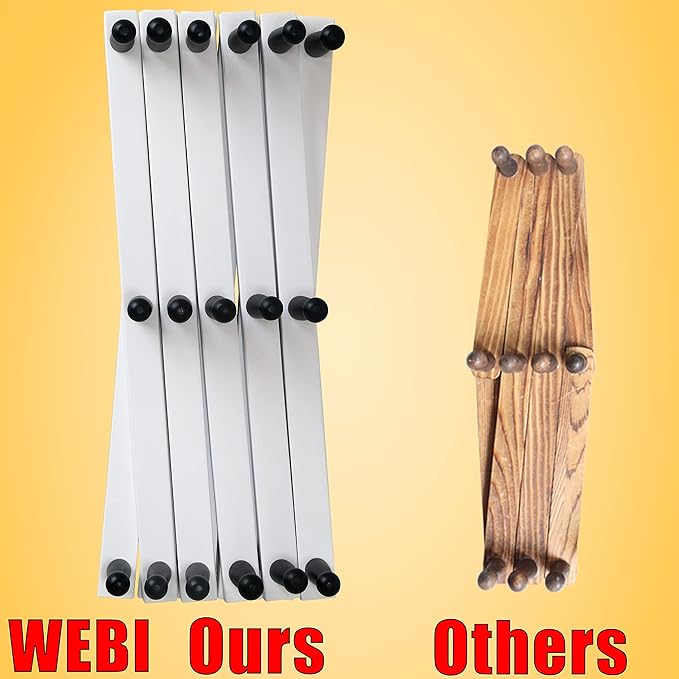 WEBI Accordion Wall Hanger,Expandable Wooden Hat Rack for Wall Mounted Coat Rack,Accordion Hat Hooks Holder for Baseball Caps,14 Peg Hooks,Black on White