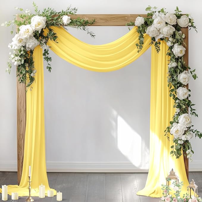 Socomi Wedding Arch Draping Fabric 2 Panels 29" x 19Ft Sheer Chiffon Curtain Drapes 6 Yards for Wedding Ceremony Birthday Party Decoration Yellow Gold