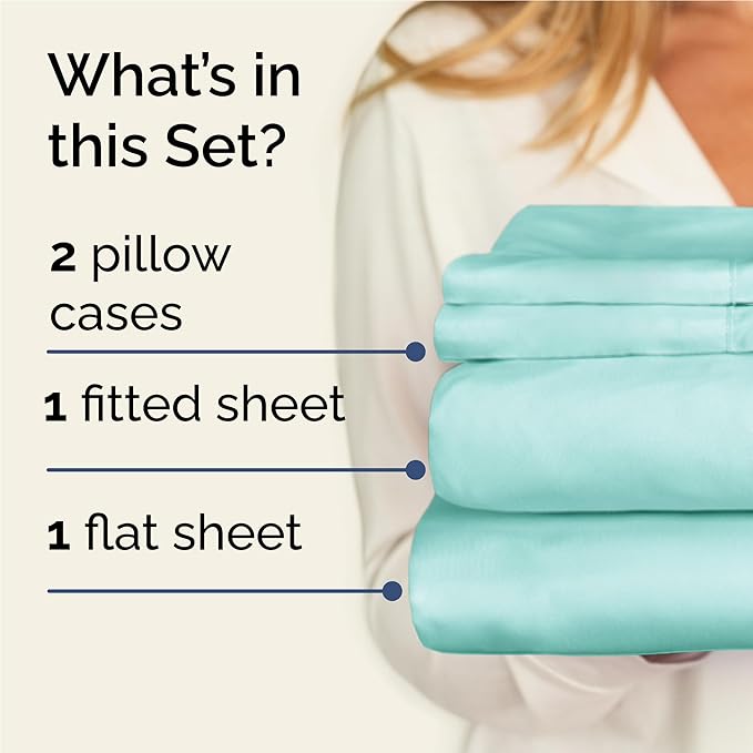 Twin XL 4 Piece Sheet Set - Comfy Breathable & Cooling - Ultra-Soft Hotel Luxury Bedding Set w/ 8-16 Inch Deep Pockets - 1 Flat & 1 Fitted Sheet & 2 Pillowcases - Wrinkle Free & Easy Care - Spa Blue