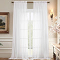 Aiyufeng 108 Inch White Sheer Window Curtains for Farmhouse, Rod Pocket Voile Window Treatment Vertical Panels for Study Room/Bedroom/Living Room, White, W59 x L108, 2 Panels