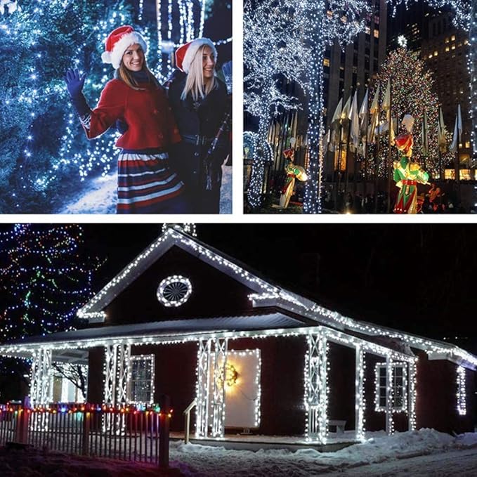 105FT 300LEDs Christmas Lights Outdoor Indoor String Lights 8 Modes Memory Function for Christmas Tree Party Decoration, UL Listed (4 Sets CONNECTABLE) White